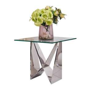 Feering Clear Glass Side Table Square With Stainless Steel Base